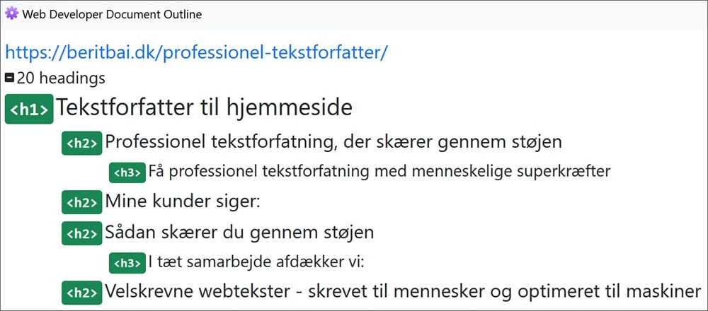 H1, H2, H3 struktur på webtekst. Berit Bai