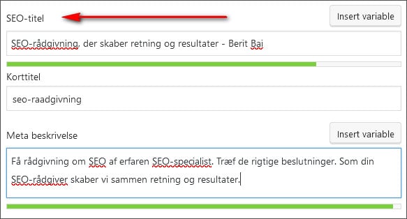 SEO-titel vist i Yoast til WordPress. beritbai.dk